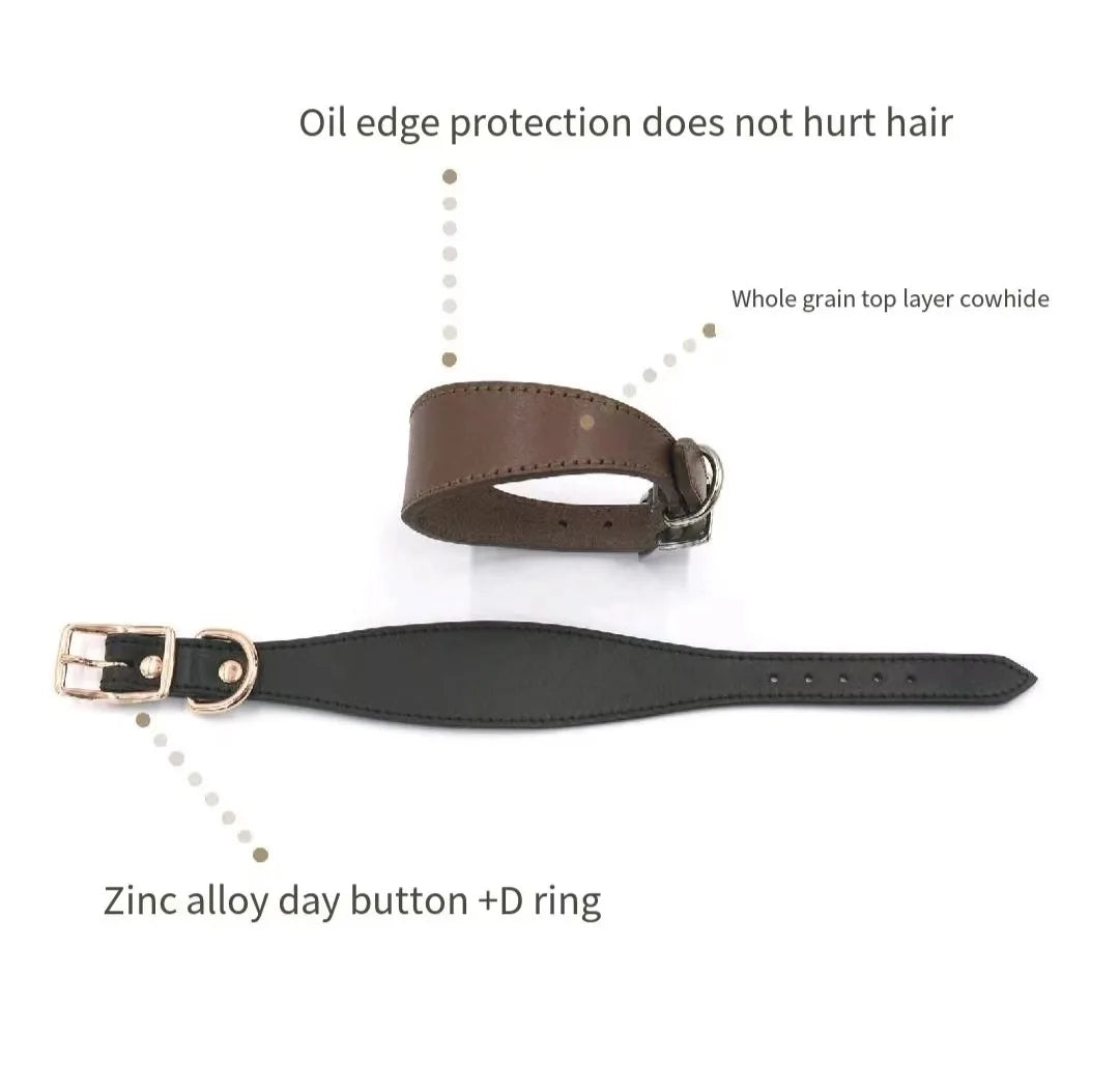 Two leather straps with text highlighting features on a white background
