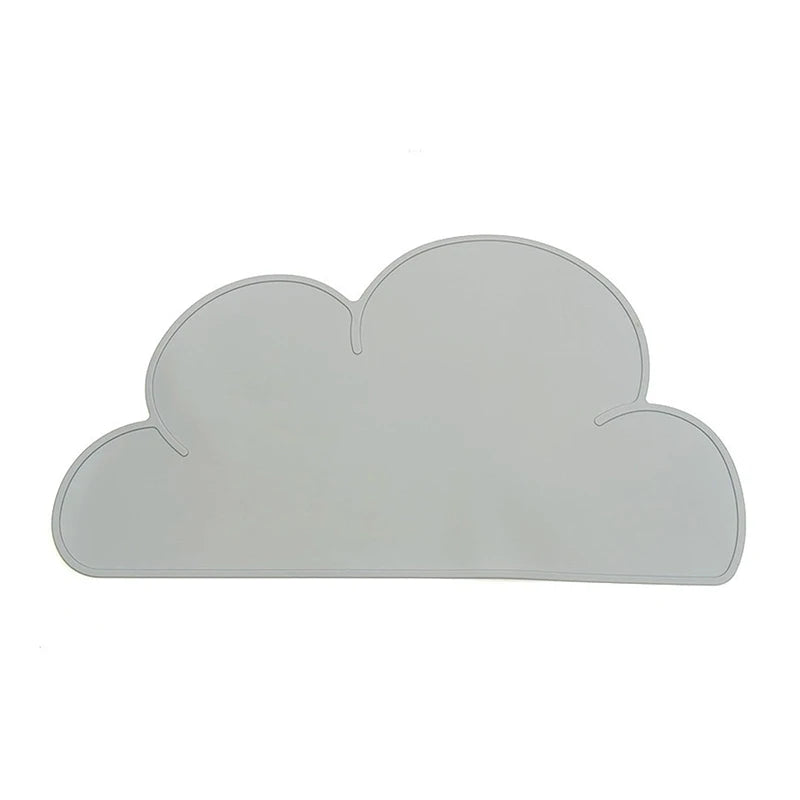 Minimal cloud-shaped feeding mat in a soft gray tone photographed on a clean white background.