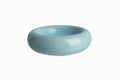 Blue ceramic bowl with dimensions on a white background
