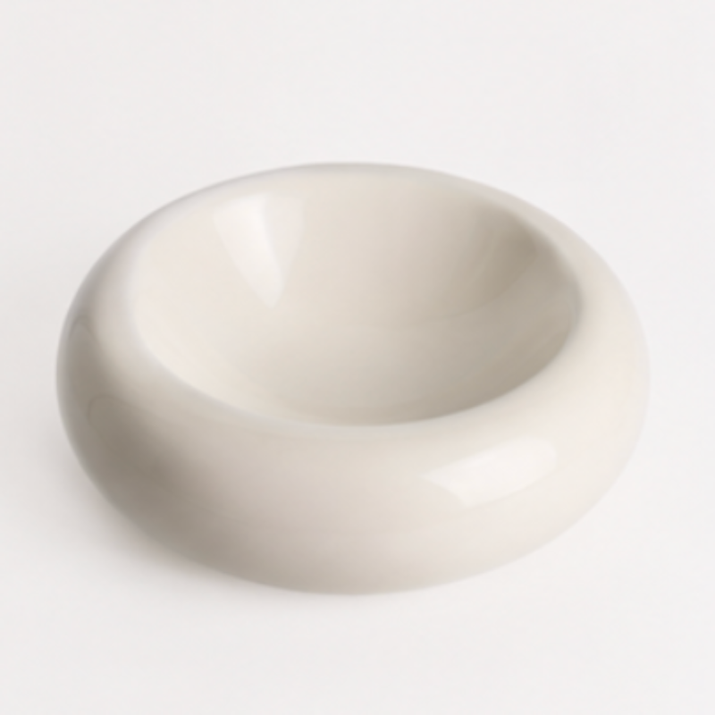Contemporary sand ceramic feeding bowl with glossy finish for cats and dogs.