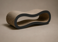 Cat scratcher with wavy design on a beige background