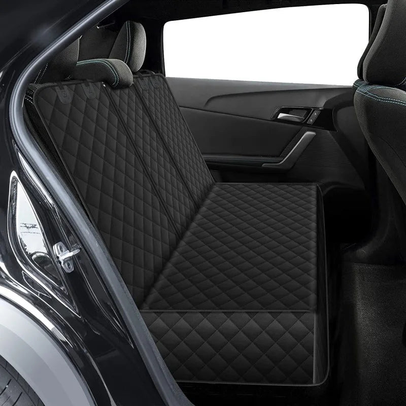Black quilted car seat cover in a vehicle