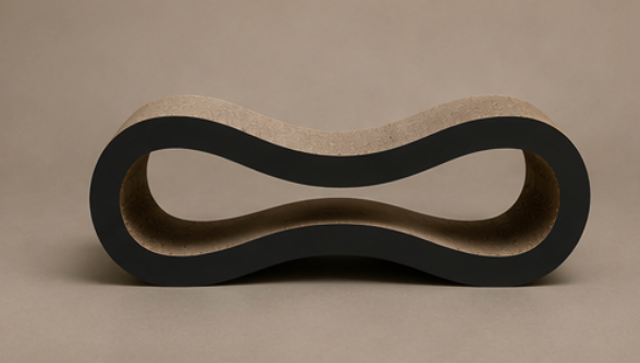 Wavy, black and beige stone sculpture on a beige background